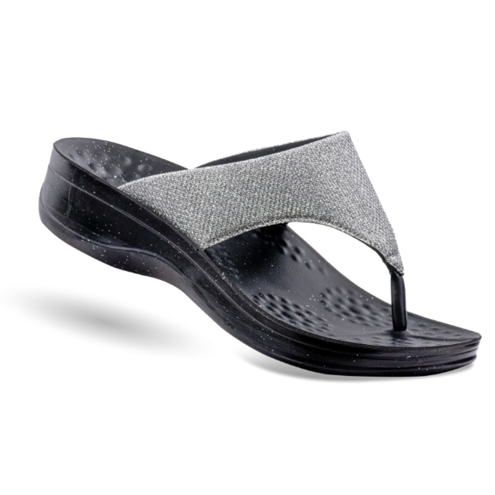 Aerothotic Womens size 9 EU40 Arch Support Black Sparkle Comfort Flip Flop Sandl